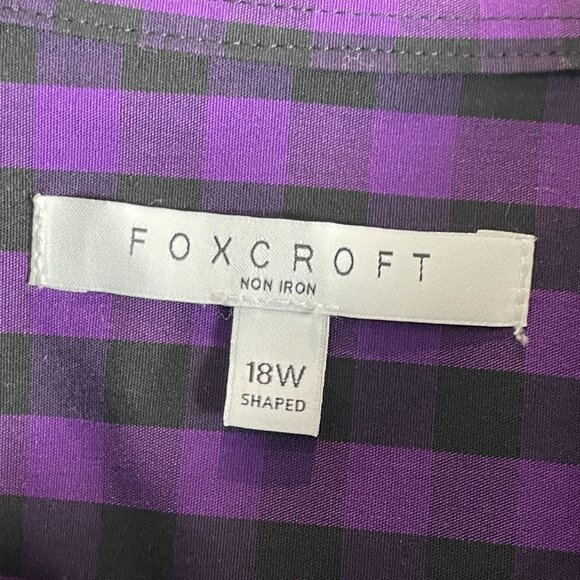 Foxcroft Womens Plus 18W Non Iron Purple Black Gingham Check Button Up Shirt Top - Picture 4 of 9